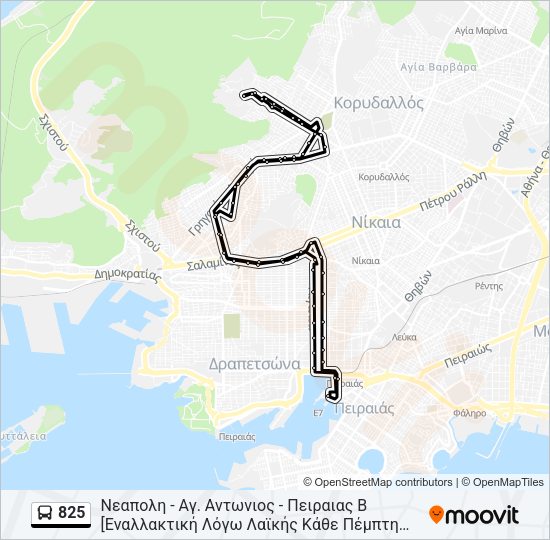 Χάρτης Γραμμής 825 λεωφορείο