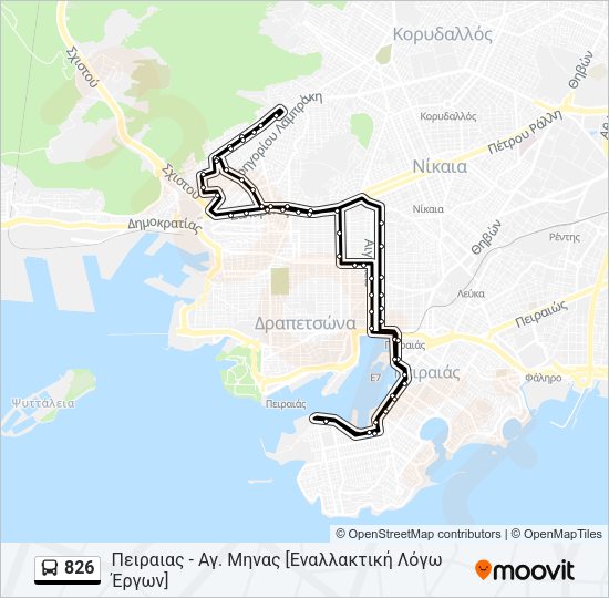 Χάρτης Γραμμής 826 λεωφορείο
