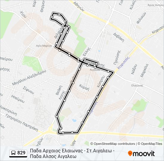 Χάρτης Γραμμής 829 λεωφορείο