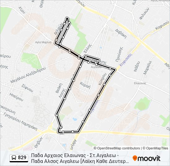 Χάρτης Γραμμής 829 λεωφορείο