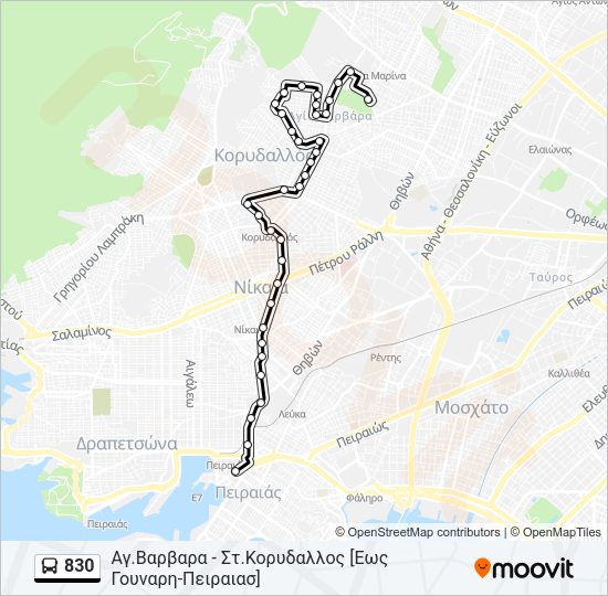 Χάρτης Γραμμής 830 λεωφορείο