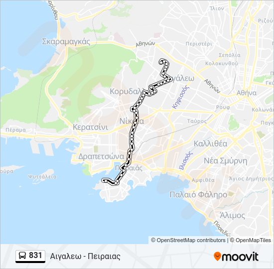 Χάρτης Γραμμής 831 λεωφορείο