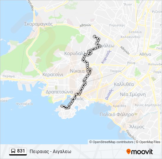 Χάρτης Γραμμής 831 λεωφορείο