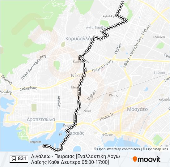 Χάρτης Γραμμής 831 λεωφορείο