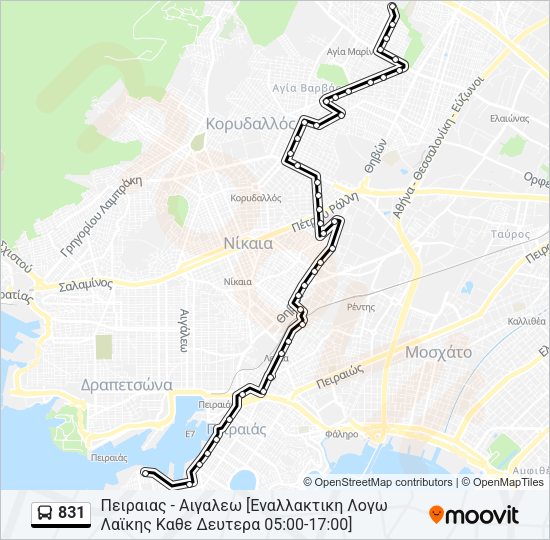 Χάρτης Γραμμής 831 λεωφορείο