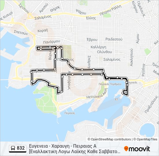 Χάρτης Γραμμής 832 λεωφορείο