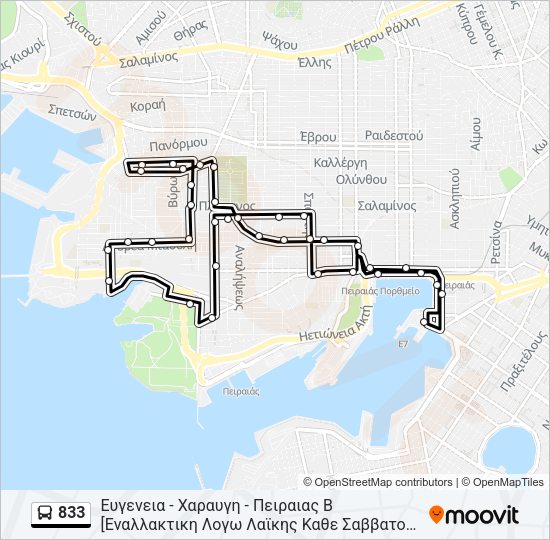 Χάρτης Γραμμής 833 λεωφορείο