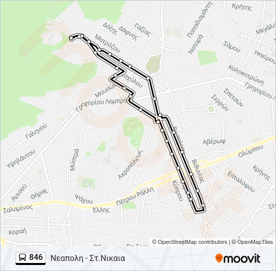 Χάρτης Γραμμής 846 λεωφορείο