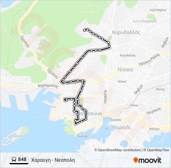 Χάρτης Γραμμής 848 λεωφορείο