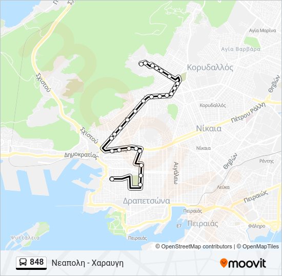 Χάρτης Γραμμής 848 λεωφορείο