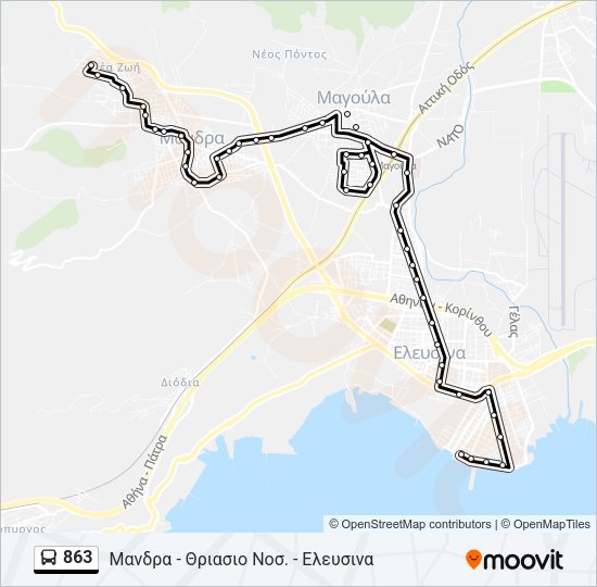 Χάρτης Γραμμής 863 λεωφορείο