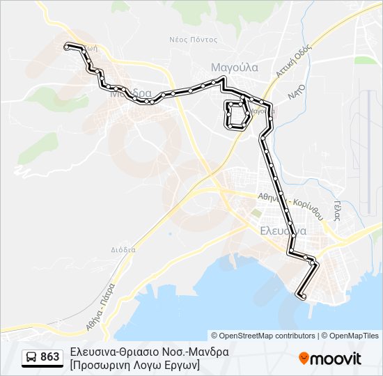 Χάρτης Γραμμής 863 λεωφορείο