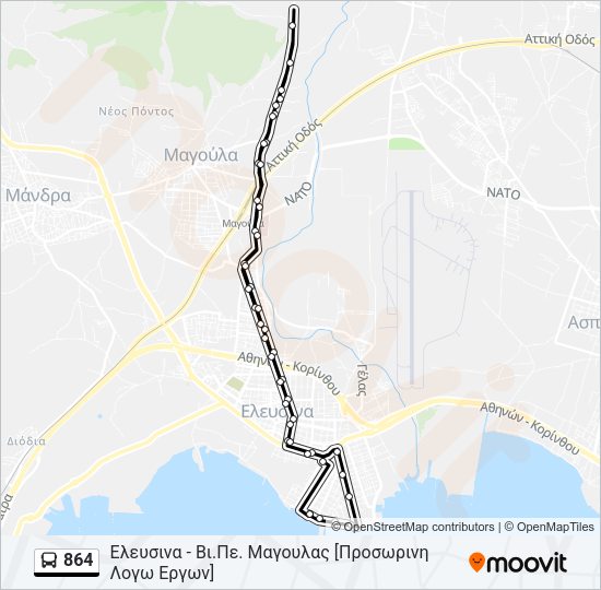 Χάρτης Γραμμής 864 λεωφορείο