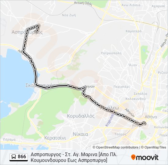 Χάρτης Γραμμής 866 λεωφορείο