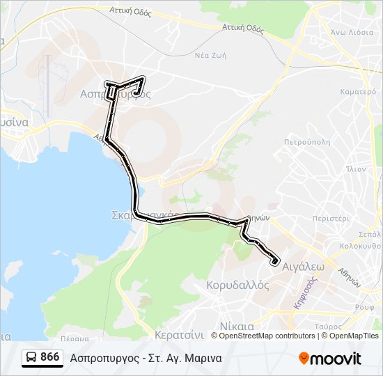Χάρτης Γραμμής 866 λεωφορείο