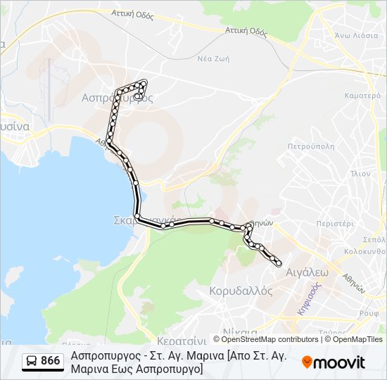 Χάρτης Γραμμής 866 λεωφορείο