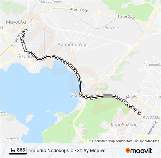 Χάρτης Γραμμής 868 λεωφορείο