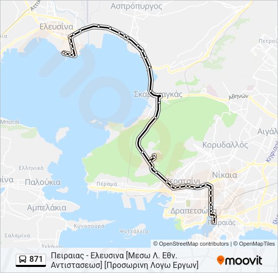 Χάρτης Γραμμής 871 λεωφορείο