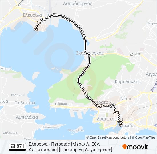 Χάρτης Γραμμής 871 λεωφορείο