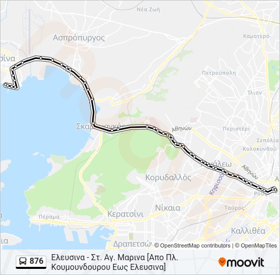 Χάρτης Γραμμής 876 λεωφορείο