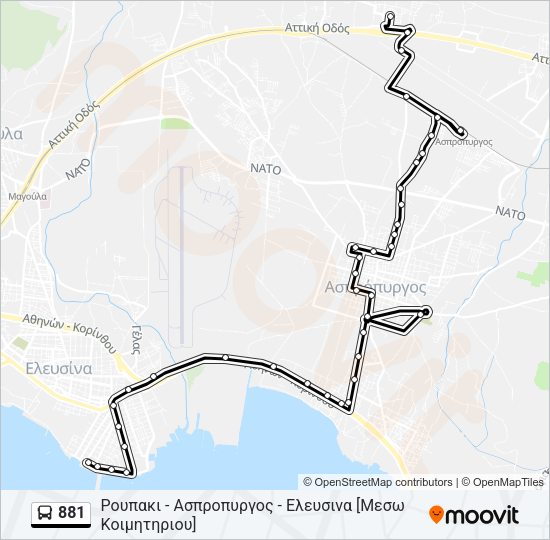 Χάρτης Γραμμής 881 λεωφορείο