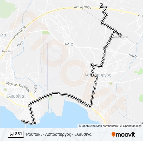 Χάρτης Γραμμής 881 λεωφορείο