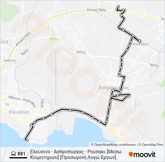 Χάρτης Γραμμής 881 λεωφορείο