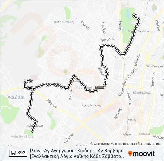 Χάρτης Γραμμής 892 λεωφορείο