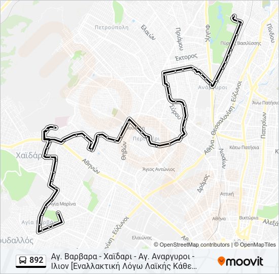 Χάρτης Γραμμής 892 λεωφορείο