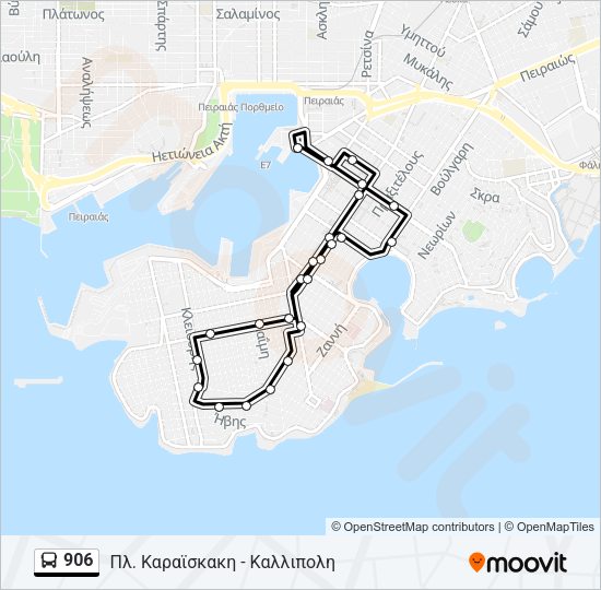 Χάρτης Γραμμής 906 λεωφορείο