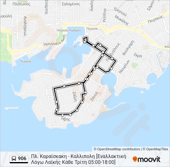 Χάρτης Γραμμής 906 λεωφορείο