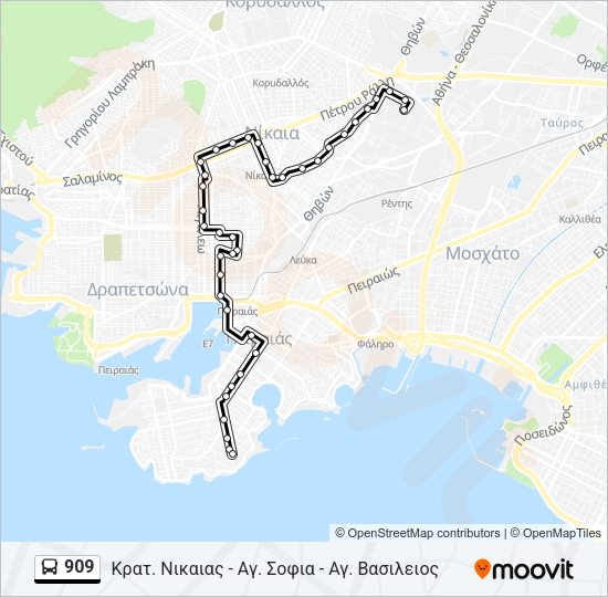 Χάρτης Γραμμής 909 λεωφορείο
