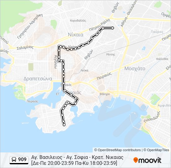 Χάρτης Γραμμής 909 λεωφορείο