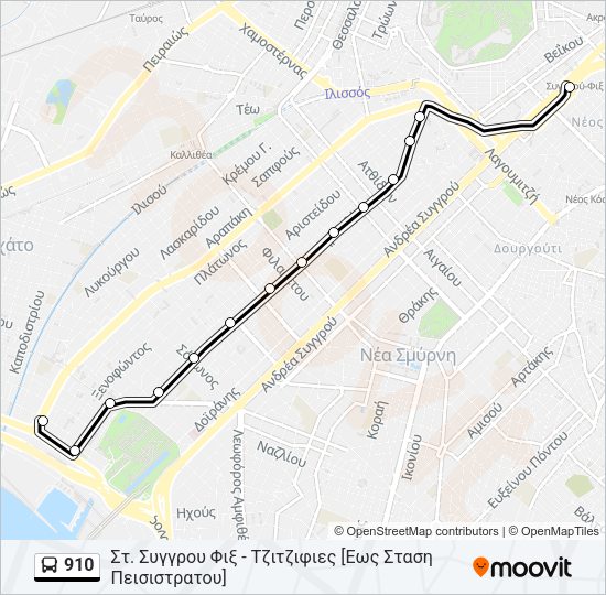 Χάρτης Γραμμής 910 λεωφορείο