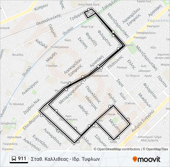Χάρτης Γραμμής 911 λεωφορείο