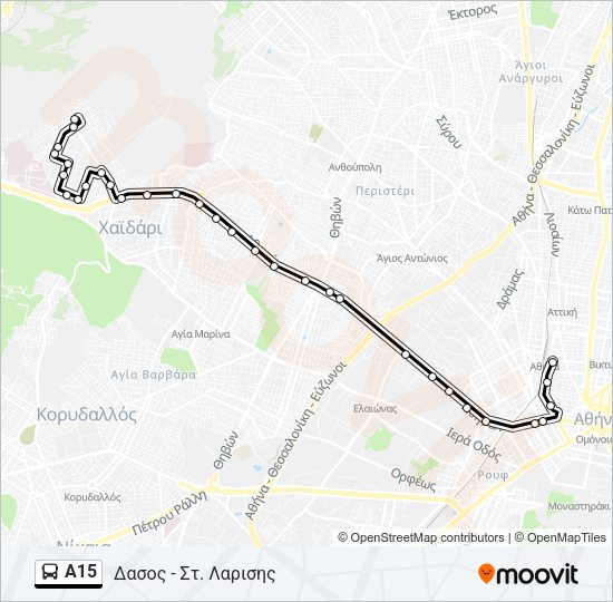 Χάρτης Γραμμής Α15 λεωφορείο