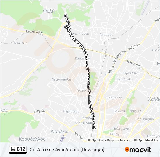 Χάρτης Γραμμής Β12 λεωφορείο