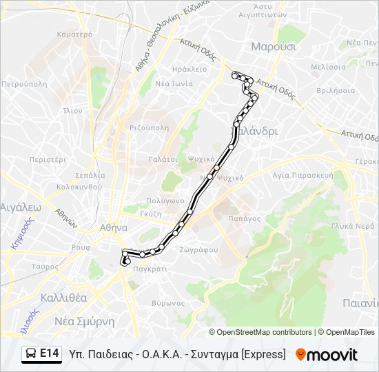 Χάρτης Γραμμής Ε14 λεωφορείο