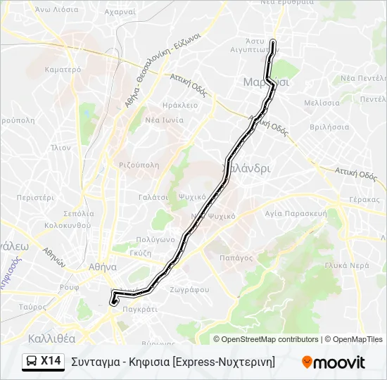 Χ14 Bus Line Map