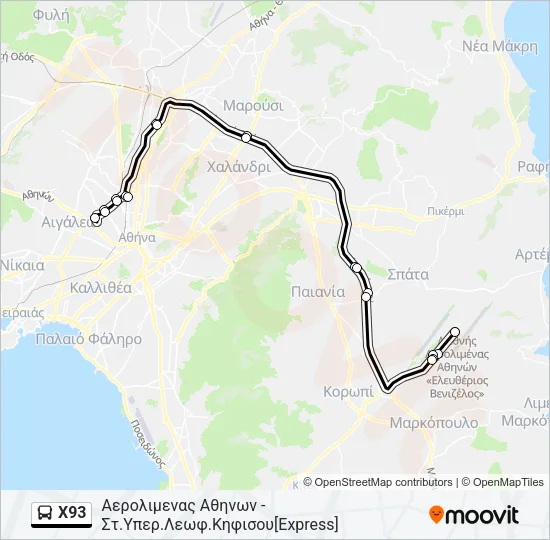 Χ93 Bus Line Map