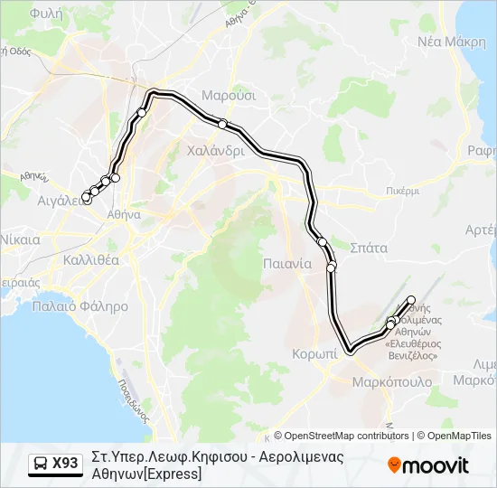 Χ93 Bus Line Map