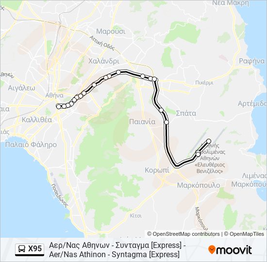 Χ95 bus Line Map