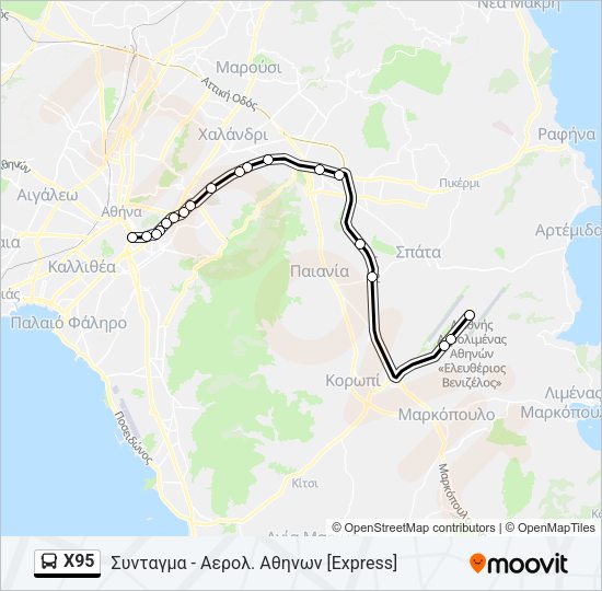 Χάρτης Γραμμής Χ95 λεωφορείο