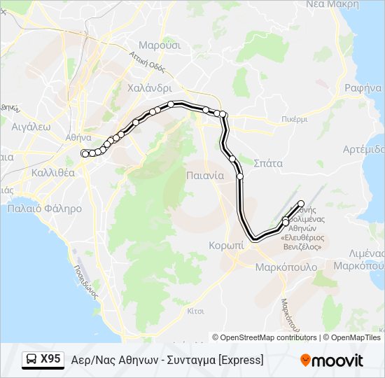 Χάρτης Γραμμής Χ95 λεωφορείο