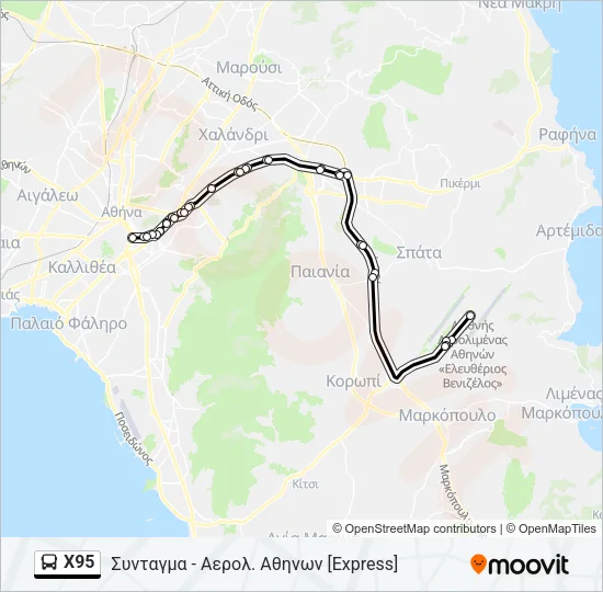 Χ95 Bus Line Map