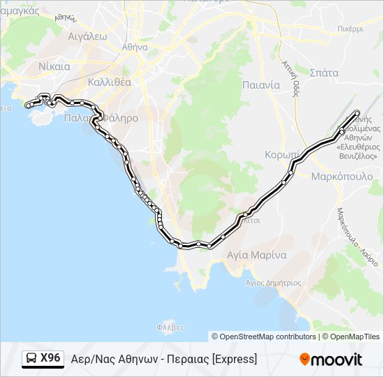 Χάρτης Γραμμής Χ96 λεωφορείο
