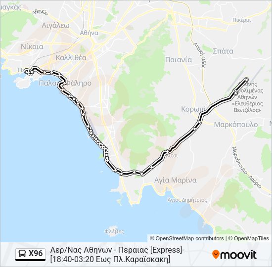 Χάρτης Γραμμής Χ96 λεωφορείο