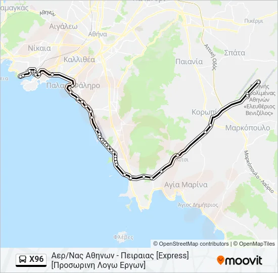 Χ96 Bus Line Map