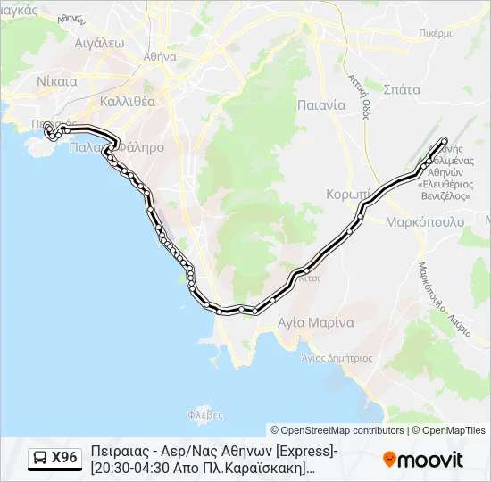 Χ96 Bus Line Map