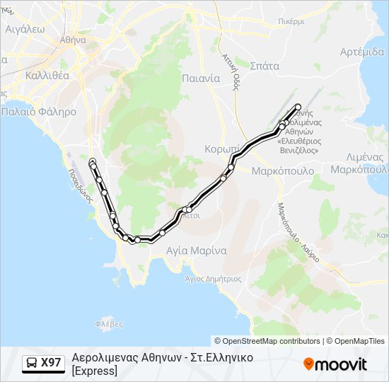 Χάρτης Γραμμής Χ97 λεωφορείο